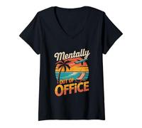 Mujer Mentalmente Fuera De La Oficina Retro Vacaciones Viajes Playa Camiseta Cuello V