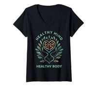 Mujer Mente sana Cuerpo sano Conciencia sobre la salud mental Camiseta Cuello V