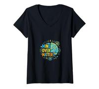 Mujer Mente sobre Materia Diseño Motivacional del Poder Cerebral Camiseta Cuello V