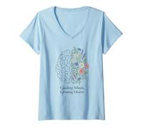 Mujer Mentes Guiando Corazones Crecientes Cerebro Floral Salud Mental Camiseta Cuello V