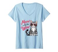 Mujer Meow es el Nuevo Amante de los Gatos Wow Camiseta Cuello V