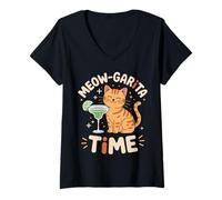 Mujer Meow-Garita Time Cat Lovers Diversión Relajación Verano Vibes Camiseta Cuello V