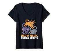 Mujer Meow Magic Quirky Spirits, amante de los gatos, felino, mascota, maullido, amor, gato Camiseta Cuello V