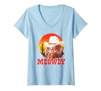 Mujer Meowdy! Funny Country Music Cat Cowboy Hat Vintage Camiseta Cuello V