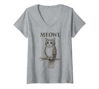 Mujer Meowl Sketch - Meow Cat Owl Brainrot Meme para Adolescentes y niños Camiseta Cuello V