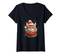 Mujer Meowy Christmas Funny Santa Cat Kitten Lovers Pajama Camiseta Cuello V