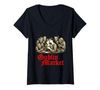 Mujer Mercado de Duendes Christina Rossetti Poesía gótica de Cuento de Hadas Camiseta Cuello V