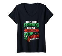 Mujer Mercado de valores Bull Bear Stop Losses Day Trader Funny Trading Camiseta Cuello V