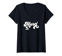 Mujer Merci French Paris - Cita Francesa para Regalo francés Camiseta Cuello V