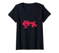 Mujer Merci French Paris - Cita Francesa para Regalo francés Camiseta Cuello V