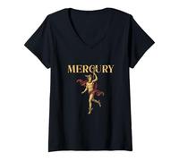 Mujer Mercurio Dios Romano Vintage Mitología Antigua Roma Gráfico Camiseta Cuello V