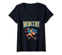 Mujer Mercury Roman Messenger Dios Mitología Retro Comic Style Camiseta Cuello V