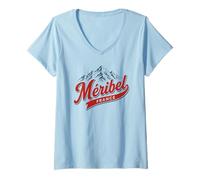 Mujer Meribel France Estación de esquí Montaña Retro Gráfico Camiseta Cuello V