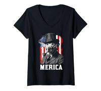 Mujer Merica Labrador con Pipa - Arte patriótico de Perro con Bandera Estadounidense Camiseta Cuello V