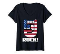 Mujer Merica Rock American Flag Patriotic 4th of July Camiseta Cuello V