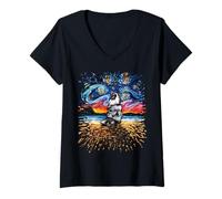 Mujer Merle Shetland Sheepdog Noche Estrellada Sheltie Dog Obra de Arte Camiseta Cuello V