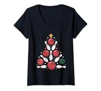 Mujer Merry Bowlmas - Bolas de Bolos Divertidas para Navidad Camiseta Cuello V