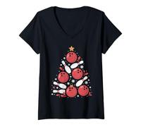 Mujer Merry Bowlmas - Bolas de Bolos Divertidas para Navidad Camiseta Cuello V