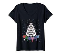 Mujer Merry Bowlmas - Gorro de Papá Noel con diseño de árbol de Bolos Camiseta Cuello V