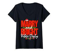 Mujer Merry & Bright Vibes Only | Cute Festive Christmas Holiday Camiseta Cuello V