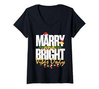 Mujer Merry & Bright Vibes Only | Cute Festive Christmas Holiday Camiseta Cuello V
