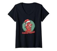 Mujer Merry Cardio Squad Cute Anatomical Heart Christmas Lights Camiseta Cuello V