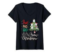 Mujer Merry Cat Christmas Funny kitteTreens with Lamps For Men Camiseta Cuello V