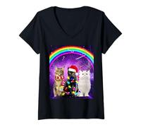 Mujer Merry Catmas Cat Christmas In Space Funny Kittens Cats Xmas Camiseta Cuello V