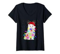 Mujer Merry Catmas Cat Christmas Tree Lights Xmas Kittens Lovers Camiseta Cuello V