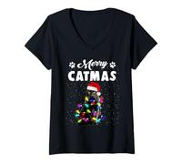 Mujer Merry Catmas Funny Cat Christmas Xmas Kittens Lovers Camiseta Cuello V