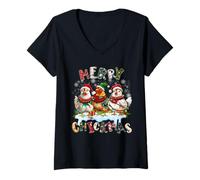 Mujer Merry Chickmas Chicken Lovers Christmas Lights Farmer Xmas Camiseta Cuello V