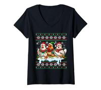 Mujer Merry Chickmas Ugly Sweater Chicken Lovers Christmas Outfit Camiseta Cuello V