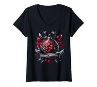 Mujer Merry Christmas Balls For Goth Mom and Grandma Gothic Xmas Camiseta Cuello V