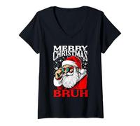 Mujer Merry Christmas Bruh Funny Gen Z Alpha Santa Meme Rizzler Camiseta Cuello V