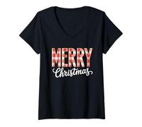 Mujer Merry Christmas Buffalo Plaid - Familia Navidad a Juego Camiseta Cuello V