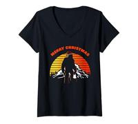 Mujer Merry Christmas - Funny Mysterious Bigfoot Sunset (Black) Camiseta Cuello V