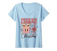 Mujer Merry Christmas Holiday Celebration Camiseta Cuello V