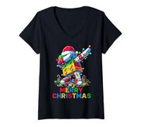 Mujer Merry Christmas Master Builder Block Brick Dabbing Costume Camiseta Cuello V