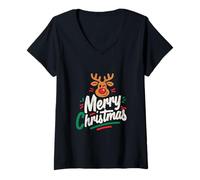 Mujer Merry Christmas Reno Navidad diseño navideño Camiseta Cuello V