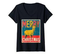 Mujer Merry Christmas Reno Vintage Retro 80s Navidad Xmas Camiseta Cuello V