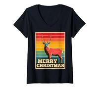 Mujer Merry Christmas Reno Vintage Retro 80s Navidad Xmas Camiseta Cuello V