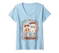 Mujer Merry Christmas Santa and Mrs Claus Holiday Cheer Camiseta Cuello V