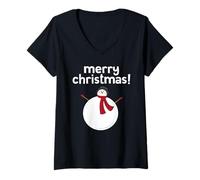 Mujer Merry Christmas Snowman Happy Round Cute Xmas Jolly Snowman Camiseta Cuello V