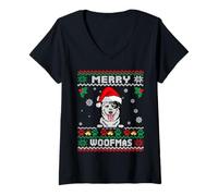 Mujer Merry Christmas Woofmas Australian Cattle Dog Funny Xmas Camiseta Cuello V