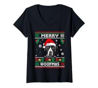 Mujer Merry Christmas Woofmas Great Dane Dog Funny Ugly Xmas Camiseta Cuello V