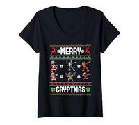 Mujer Merry Cryptmas Dabbing Cryptid Monsters Scary Feo Navidad Camiseta Cuello V