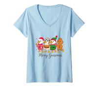 Mujer Merry Goosemas Cute Festive Goose Christmas Camiseta Cuello V