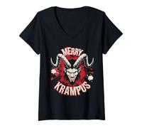 Mujer Merry Krampus Christmas Ugly Monster Hombres Mujeres Niños Divertido Camiseta Cuello V