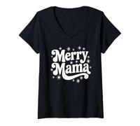 Mujer Merry Mama Christmas Mom Retro Groovy Holiday Mom Cita Camiseta Cuello V