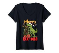Mujer Merry Rex-Mas Santa Dinosaurio Retro Navidad Dino Camiseta Cuello V